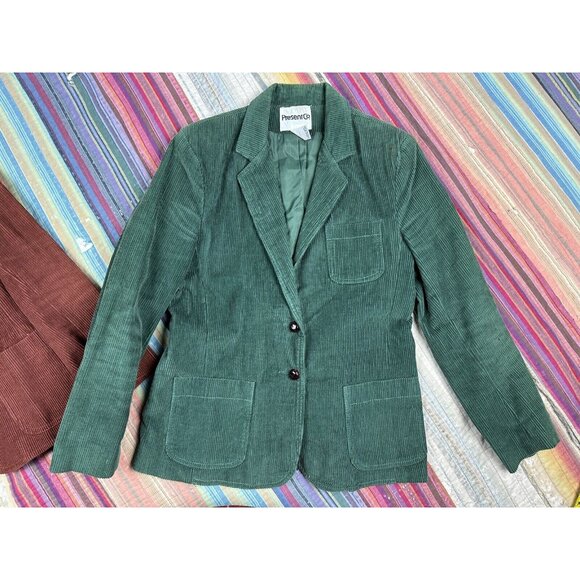 Vintage 80s plaid pleated outfit Corduroy jacket set 3pc Matching Set Sz 9 26” W - Picture 7 of 16